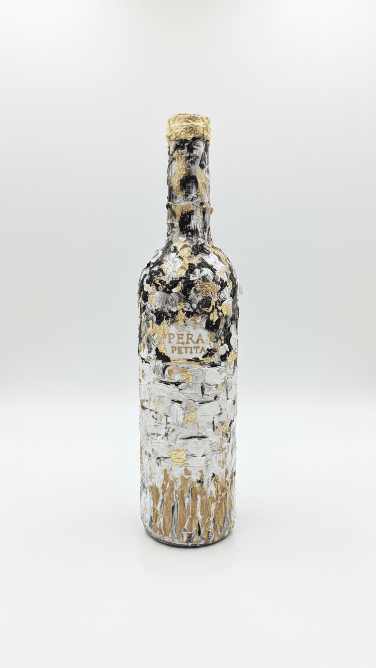 Wine bottle transformed into art with oil paint