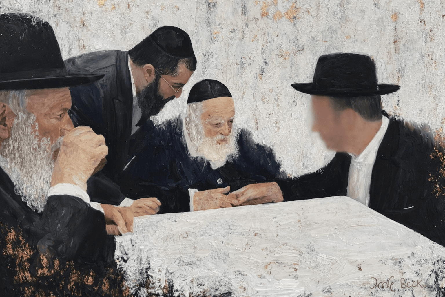 Oil painting transformation of rabbis in study