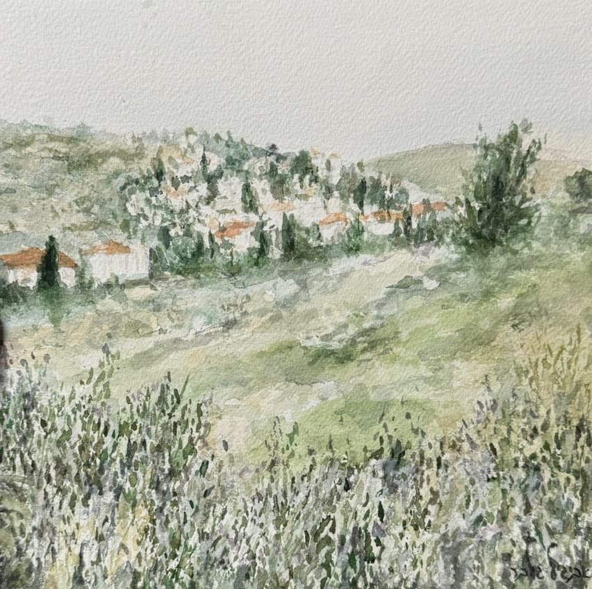 Hillside in Jerusalem — Watercolor on Paper by Jerusalem artist Avigail Gelber