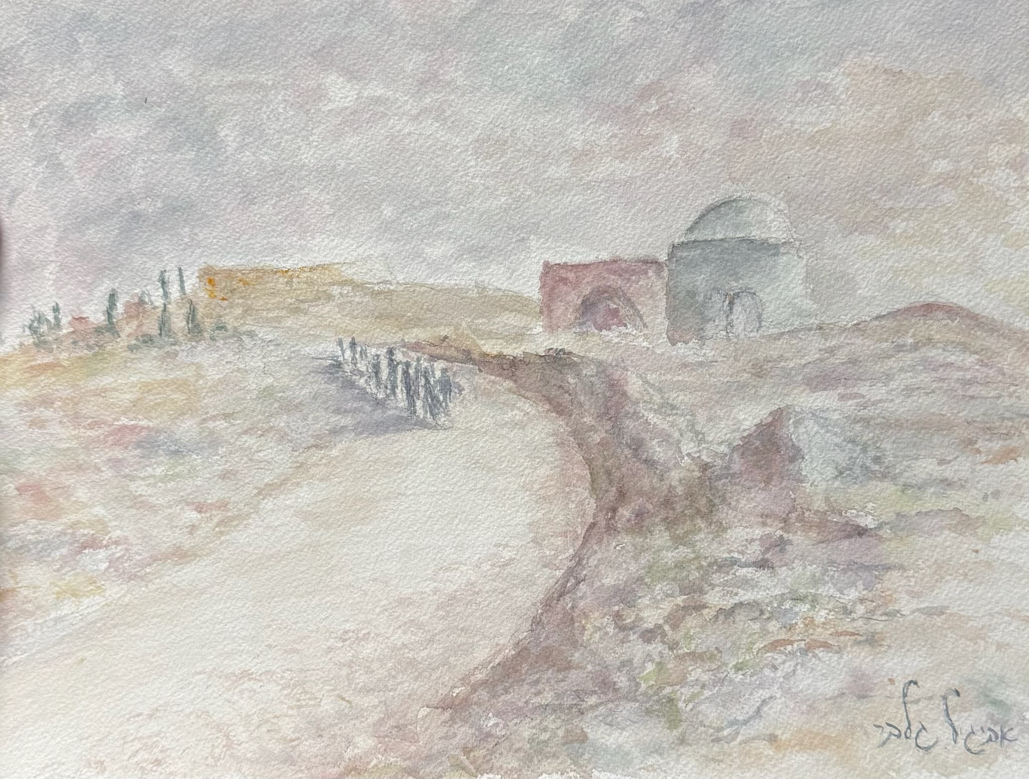 Path to Kever Rachel — Watercolor on Paper by Jerusalem artist Avigail Gelber