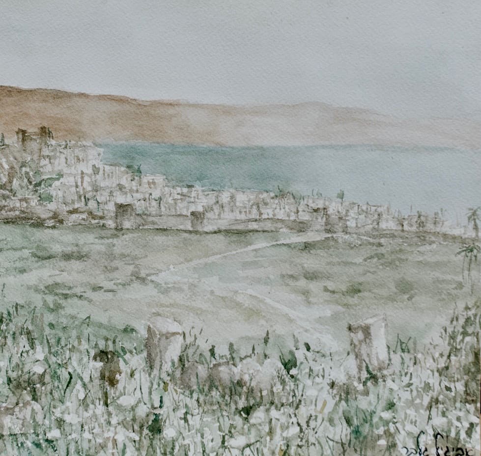 Sea of Galilee — Watercolor on Paper by Jerusalem artist Avigail Gelber