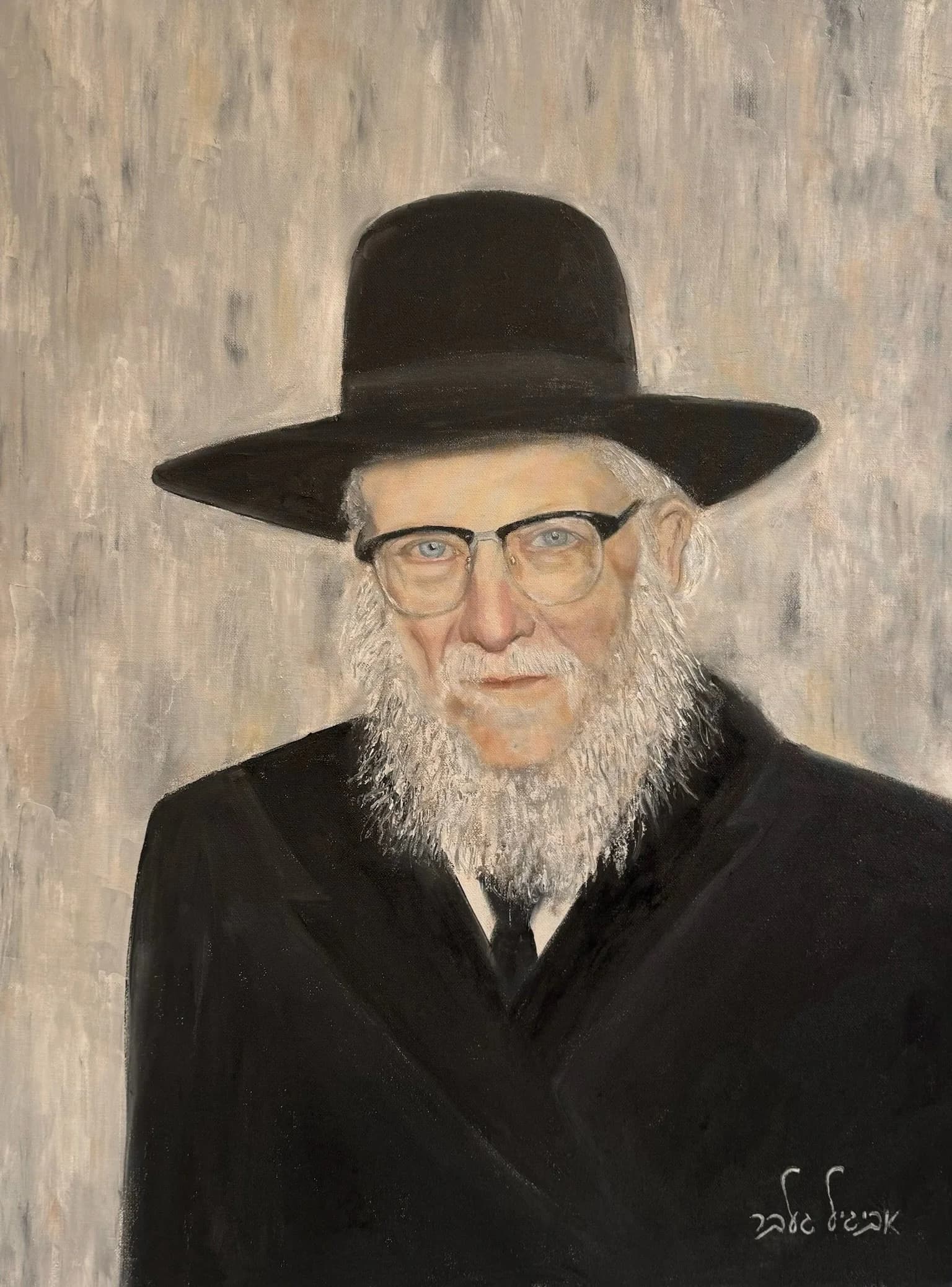 R' Shimon Alster — Textured Oil Paint on Canvas 60x80 cm by Jerusalem artist Avigail Gelber
