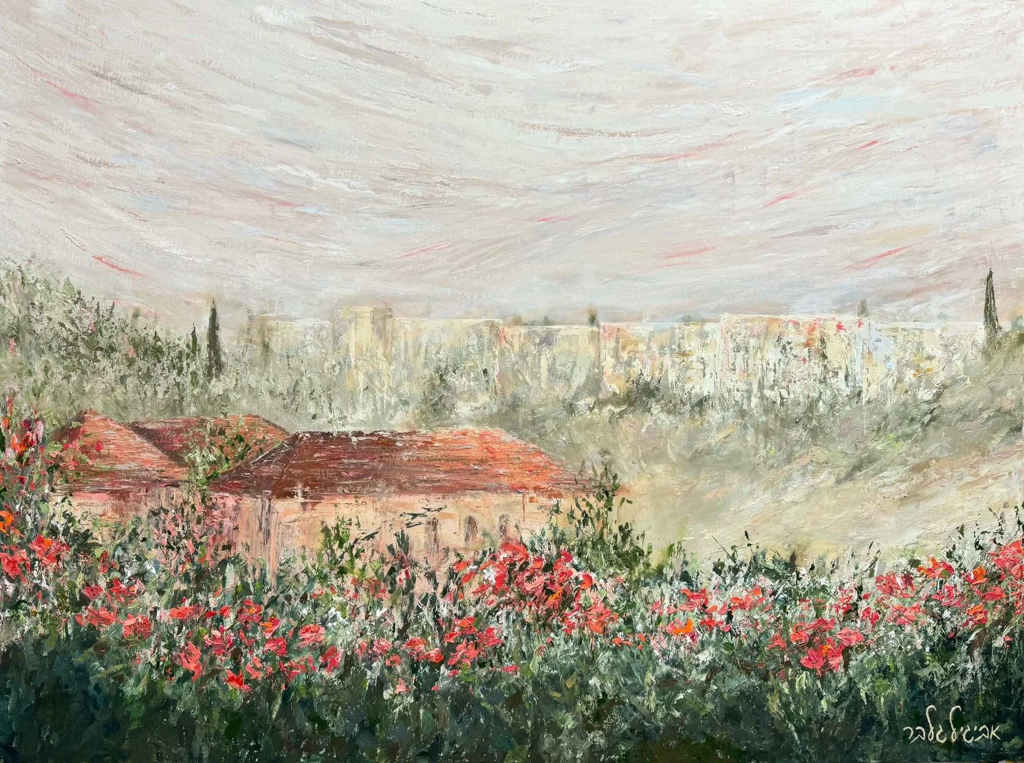 The Blooming of Jerusalem — textured oil painting on canvas by Avigail Gelber