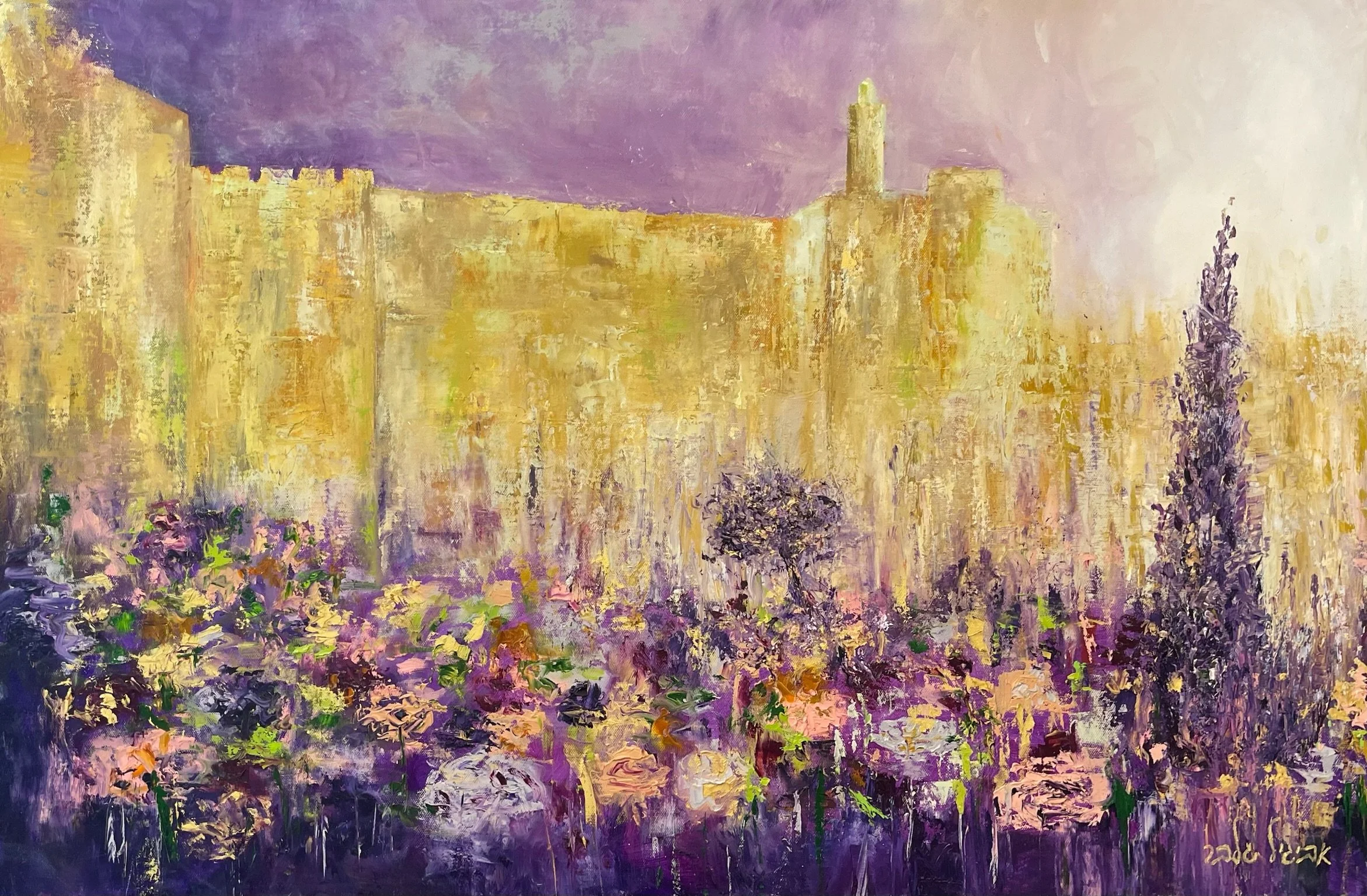 Florals of Jerusalem — textured oil painting on canvas by Avigail Gelber