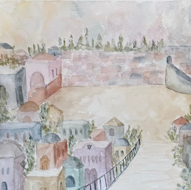 Jerusalem from Above — watercolour on paper by Avigail Gelber